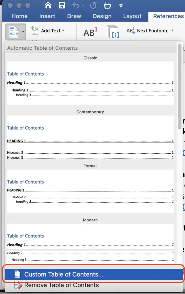 How to create a custom table of contents in Word