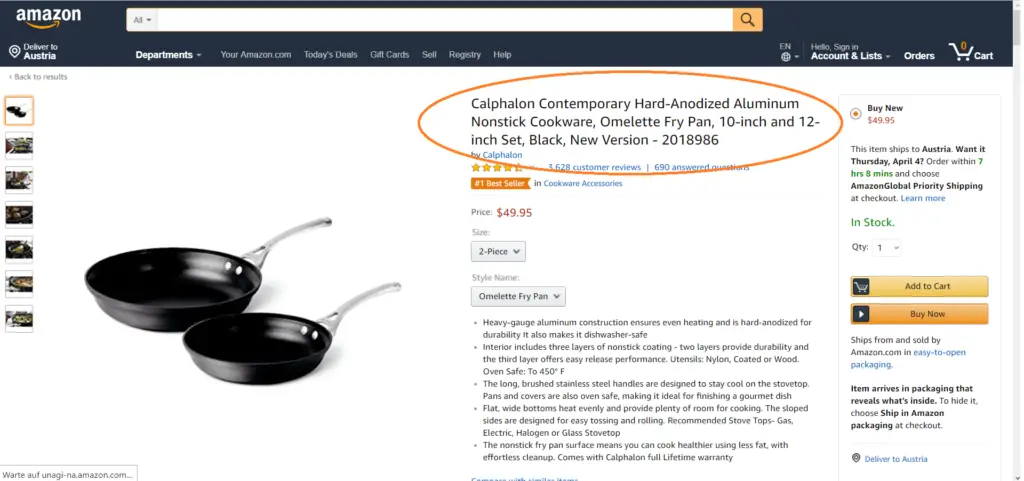 Formatting Amazon product title for cookware